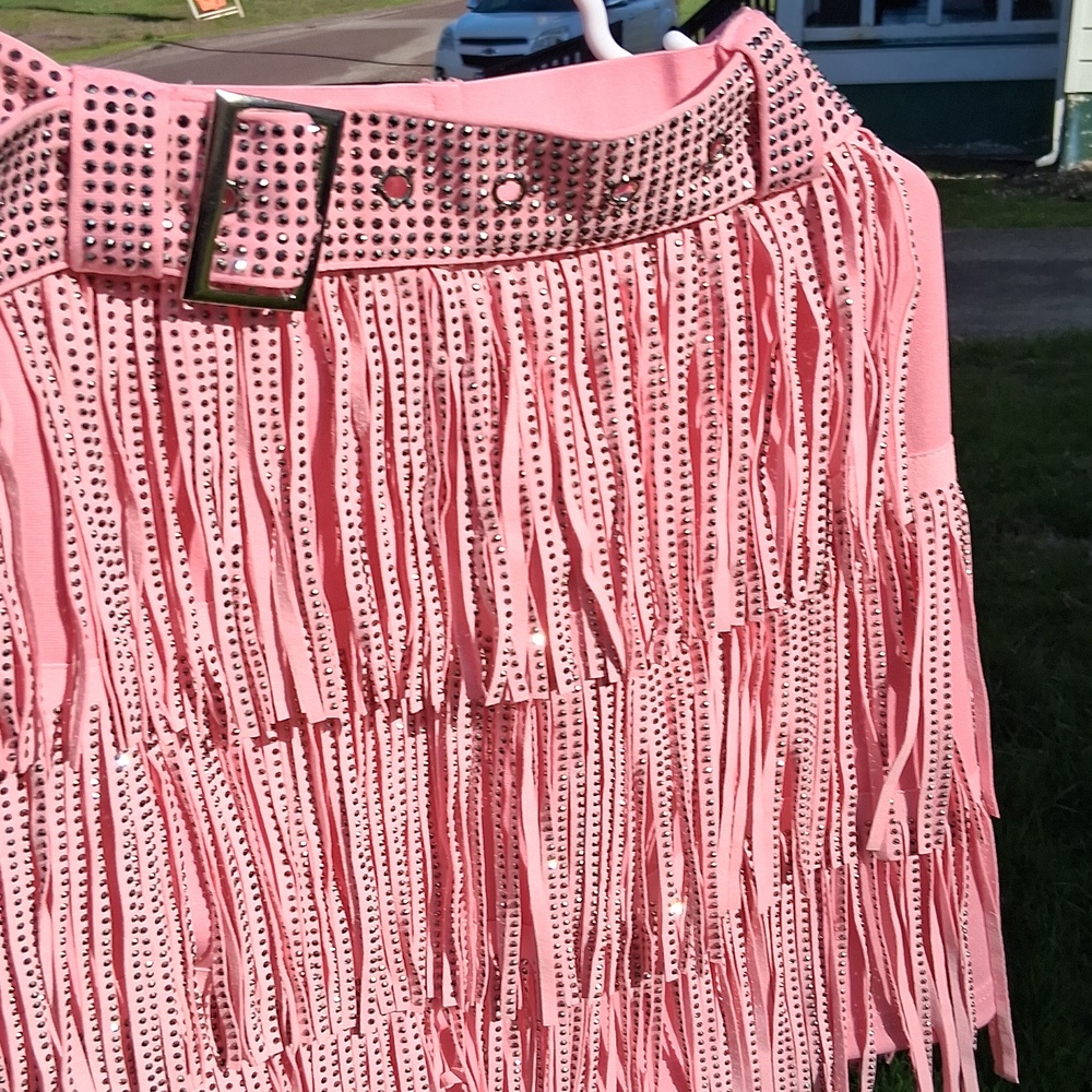NEW Pink Fringe Mini Skirt
